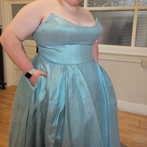 Size 24 Pink/Gold strapless ballgown iridescent shimmer w/ pocket ballgown NWT - Picture 5 of 13